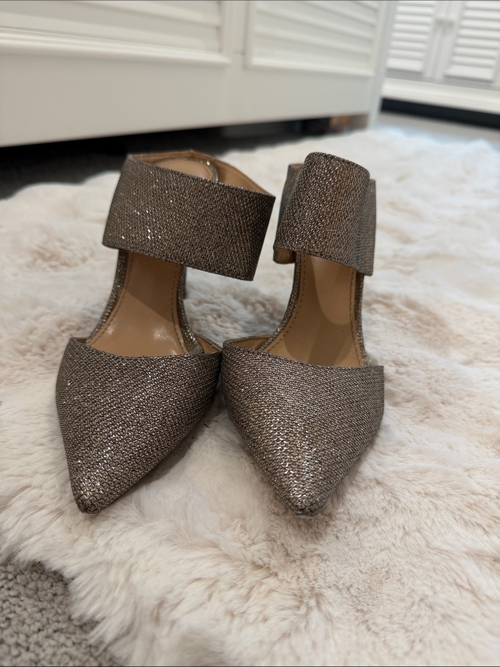 Express Metallic Bronze Pointed-Toe Ankle-Strap Heels